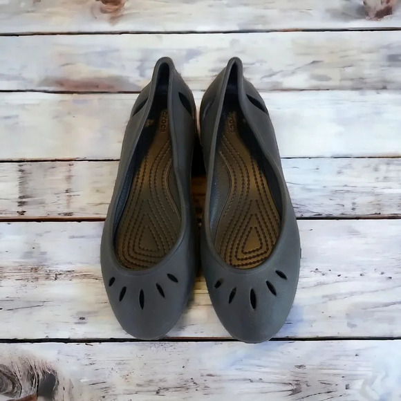 Crocs Kelli black round toe ballerina Flats 203954 Sz 9 - Picture 1 of 7